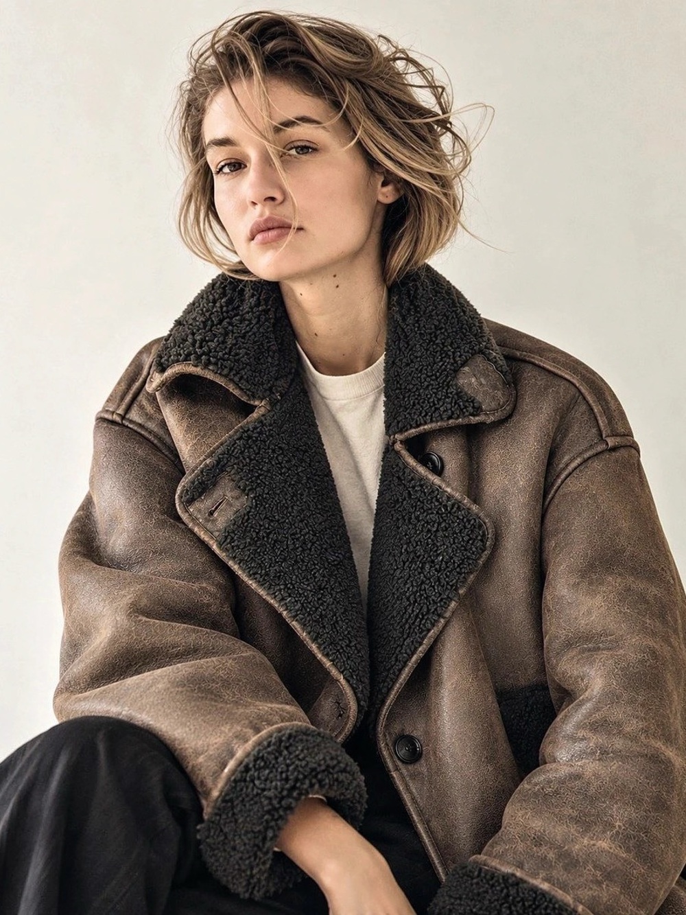 Zara Brown Faux Suede & Black Teddy Shearling Jacket | Vintage-Inspired Small